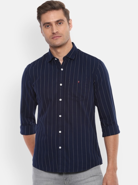 

Louis Philippe Jeans Men Navy Blue Slim Fit Striped Casual Shirt