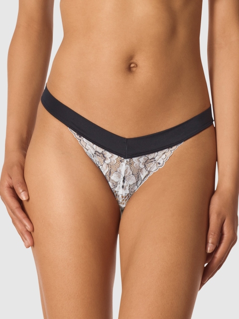 

La Senza Women White & Navy Blue Lace Obsession Thongs 11148923-94D3