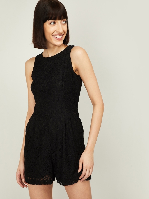 

Ginger by Lifestyle Women Black Self Design Lace Playsuit