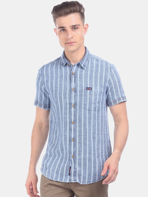 

U.S. Polo Assn. Men Blue Regular Fit Striped Casual Shirt