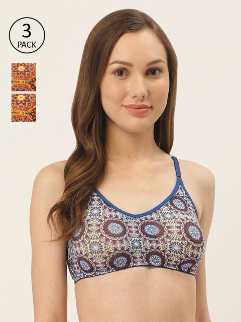 

Inner Sense Women Pack of 3 Printed Lightly Padded Non-Wired Sustainable Antimicrobial Boho Bralette Bras ISB083_83_82, Red