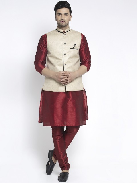 

Benstoke Men Maroon Solid Kurta with Pyjamas
