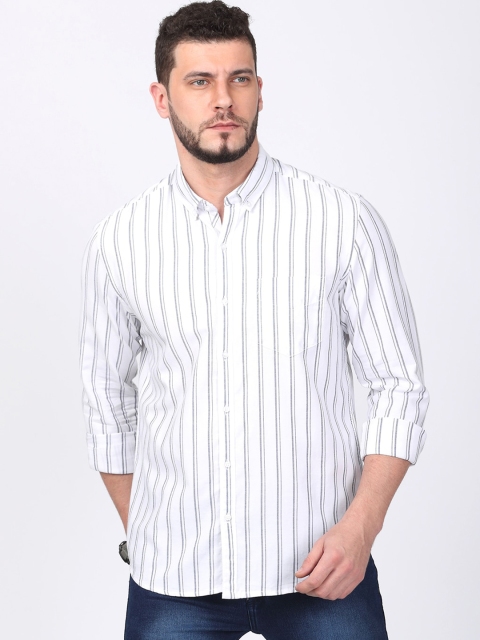

FOGA Men White & Black Slim Fit Striped Casual Shirt