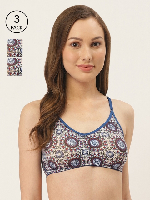 

Inner Sense Pack Of 3 Blue & Red Print Lightly-Padded Sustainable Antimicrobial Bralettes ISB082_82_82