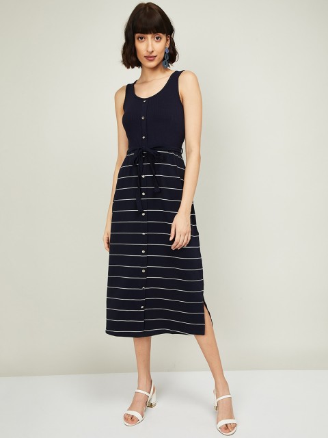 

Bossini Women Navy Blue Striped A-Line Dress