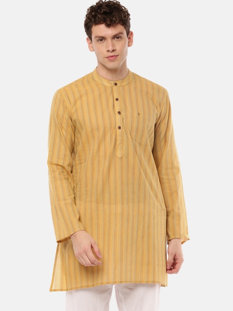 

RAMRAJ COTTON Men Yellow Striped Straight Kurta