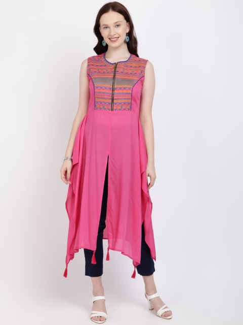 

Vedic Women Pink Yoke Design A-Line Kurta