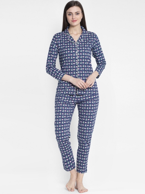 

MAXENCE Women Blue & Red Printed Night suit