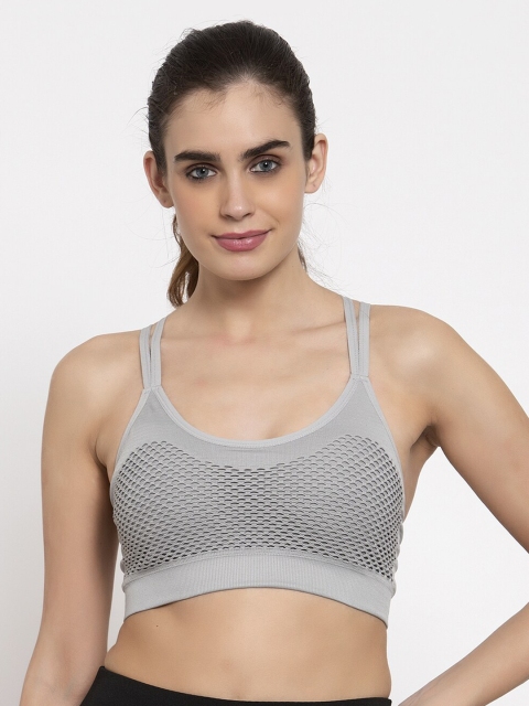

MAKCLAN Women Grey Solid Non-Wired Lightly Padded Workout Bra