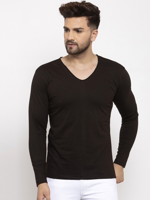 

Friskers Men Black Solid V-Neck T-shirt