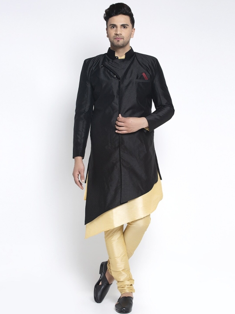 

Benstoke Men Black & Cream-Coloured Self-Design Sherwani Set