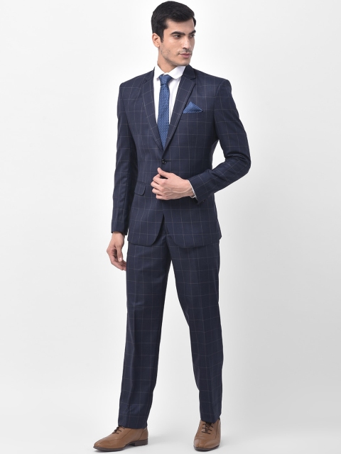 

LUXURAZI Blue Checked 2 Piece Tailored Fit Single Breasted Suit
