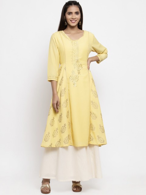 

Kiaasa Women Yellow Embroidered A-Line Kurta