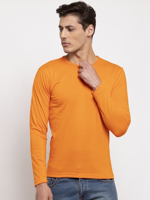 

Friskers Men Orange Solid V-Neck T-shirt