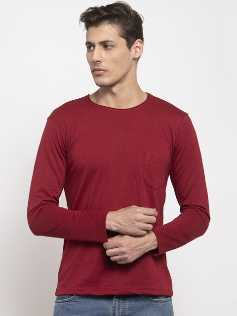 

Friskers Men Maroon Solid Round Neck T-shirt