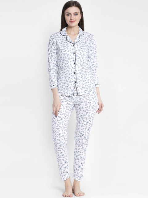 

MAXENCE Women White & Grey Printed Night Suit