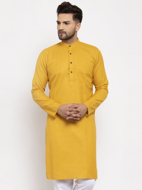 

Jompers Men Yellow Solid Straight Kurta