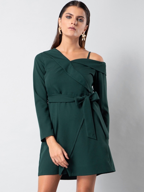 

FabAlley Women Green Solid Wrap Dress