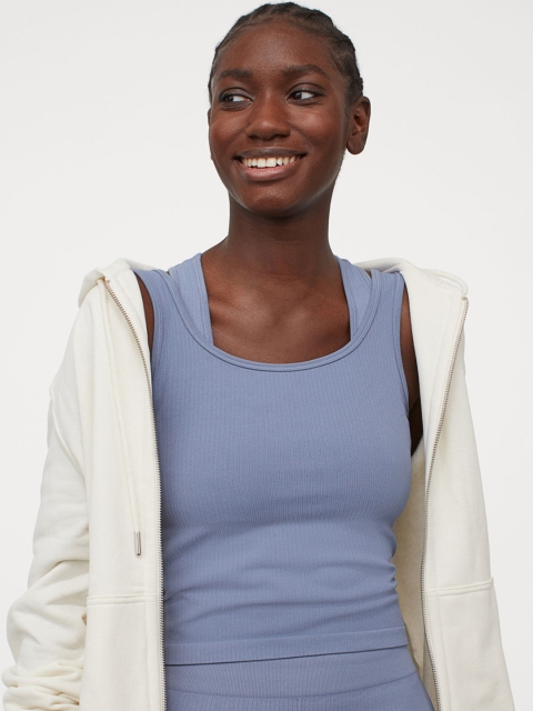 

H&M Women Blue Solid Cropped seamless sports Sustainable Top