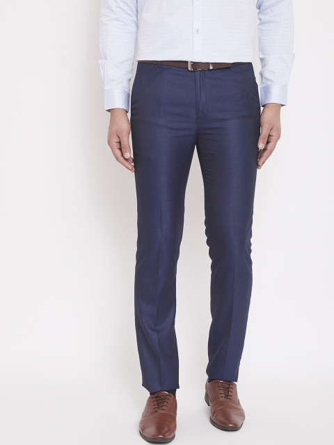 

Canary London Men Blue Slim Fit Self Design Formal Trousers