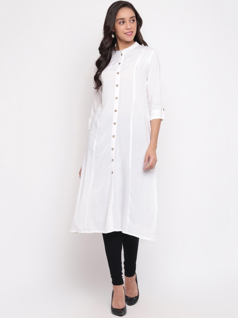

Ashnaina Women White Solid Straight Kurta