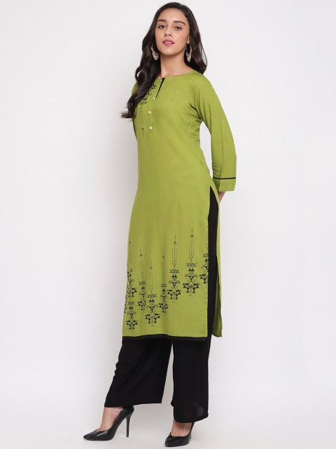 

Ashnaina Women Green Printed Straight Kurta