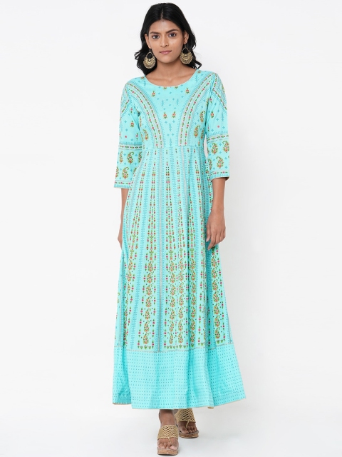 

FASHOR Women Turquoise Blue Printed Ethnic Maxi Dress