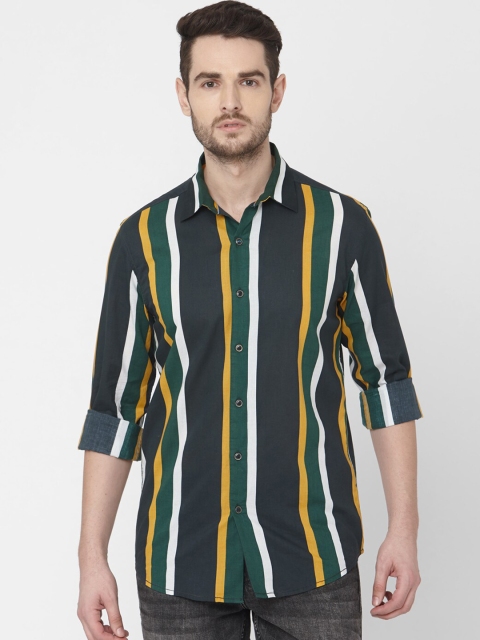 

Mufti Men Grey & Green Slim Fit Striped Casual Shirt