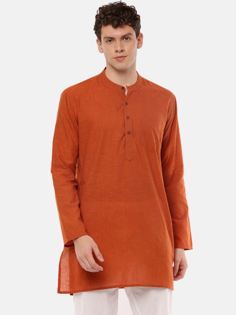 

RAMRAJ COTTON Men Orange Solid Straight Kurta