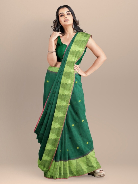 

BharatSthali Green Silk Cotton Woven Design Mangalagiri Handloom Saree