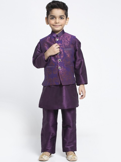 

MAXENCE Boys Purple Solid Kurta with Pyjamas and Jacket