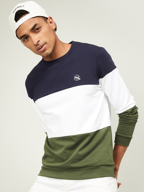 

UCLA Men Olive Green & Navy Blue Colourblocked Sweatshirt