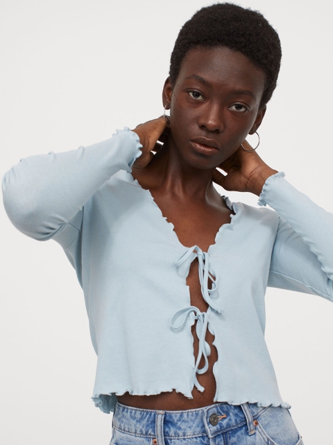 

H&M Women Blue Short Jersey Cardigan