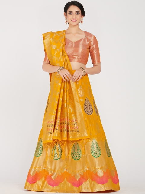 

MIMOSA Mustard Yellow & Gold-Colour Woven-Design Semi-Stitched Lehenga & Unstitched Blouse With Dupatta