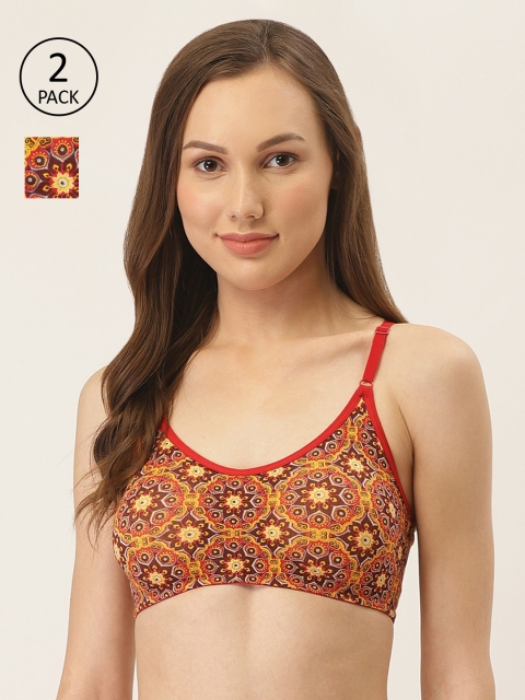 

Inner Sense Pack Of 2 Printed Organic Antimicrobial Sustainable Bralette Bra-ISB083_83, Red