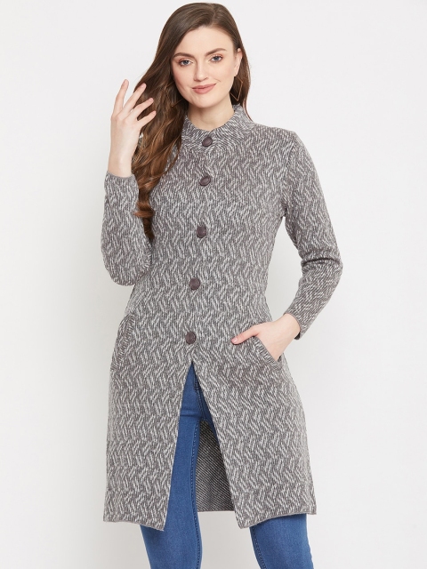 

Zigo Women Grey Self Design Longline Cardigan