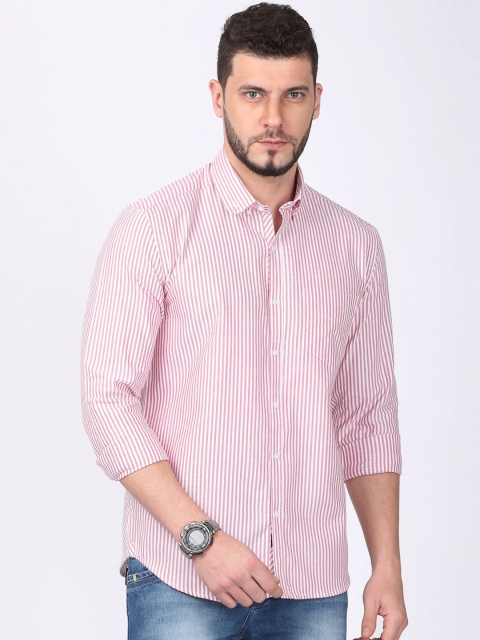 

FOGA Men White & Pink Slim Fit Striped Casual Shirt