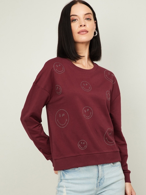 

SmileyWorld Women Burgundy Solid Sweatshirt