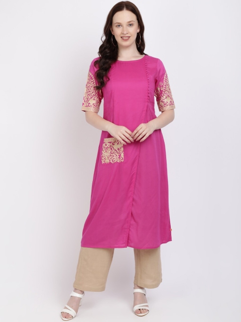 

Vedic Women Pink Embroidered A-Line Kurta
