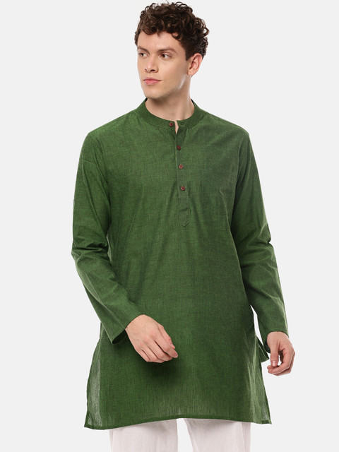 

RAMRAJ COTTON Men Green Solid Straight Pure Cotton Kurta