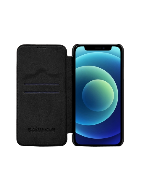 

TREEMODA Black Solid iPhone 12 Pro Max Leather Flip Mobile Case