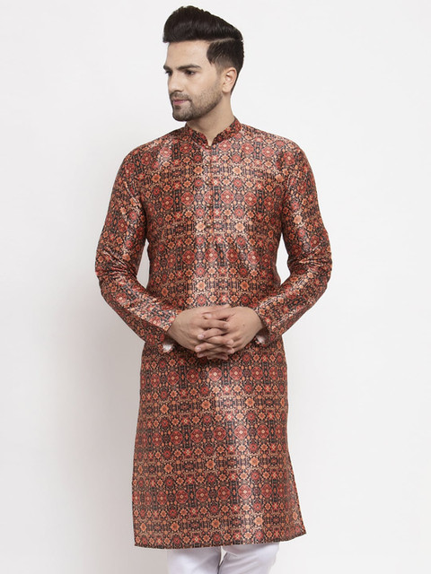 

Jompers Men Red & Black Printed Straight Kurta