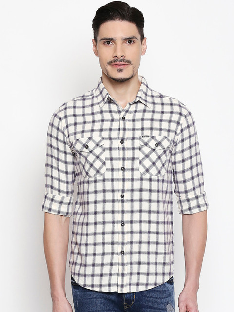 

Mufti Men Off-White & Purple Slim Fit Checked Casual Shirt
