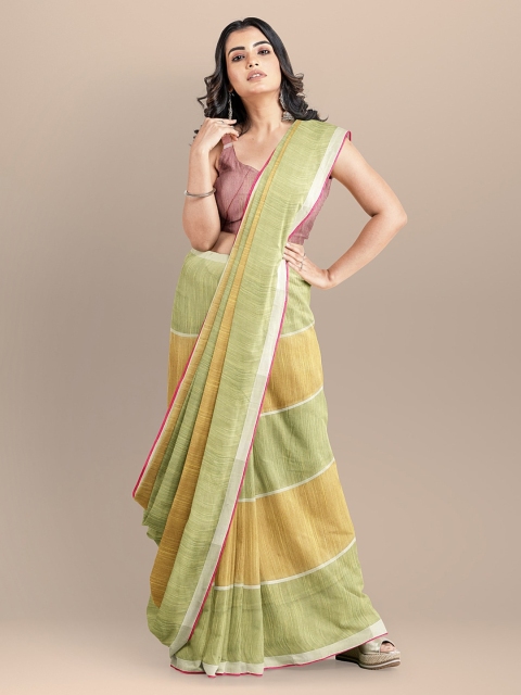 

BharatSthali Green & Yellow Silk Cotton Checked Mangalagiri Handloom Sustainable Saree