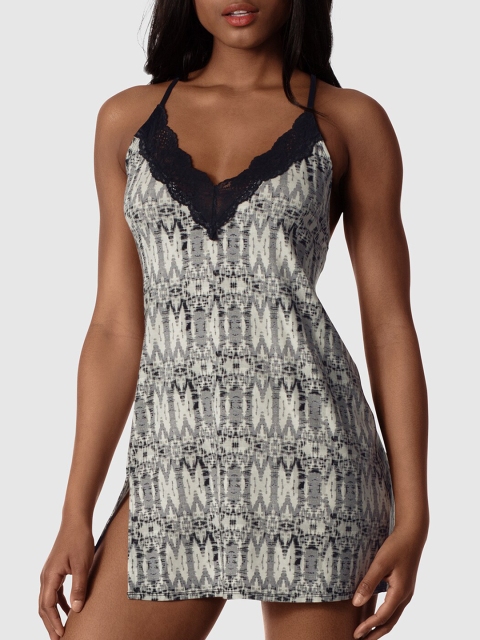 

La Senza Women Grey & White Printed Lounge SLIP Baby Doll