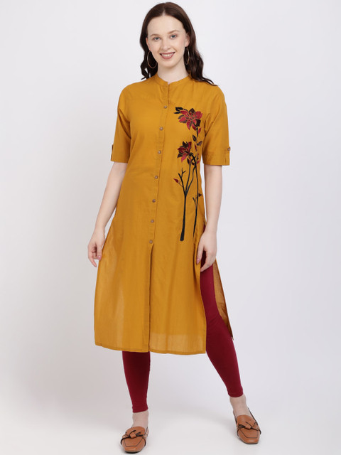 

Vedic Women Mustard Solid A-Line Kurta