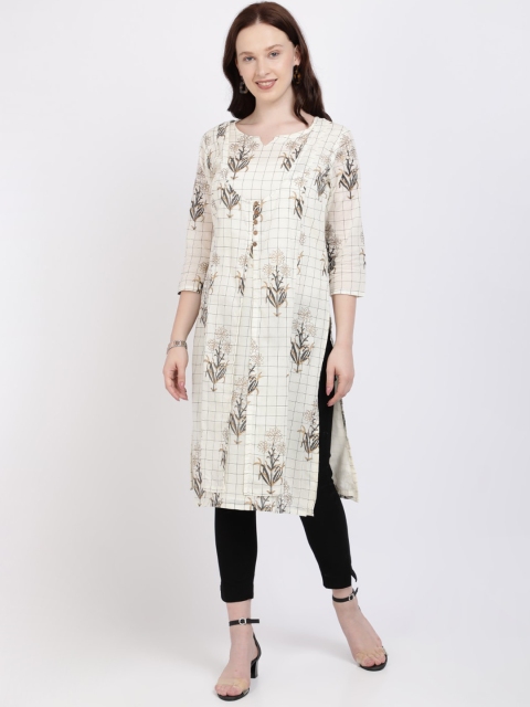 

Vedic Women Cream-Coloured Printed A-Line Kurta