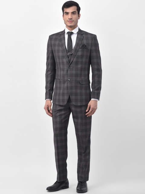 

LUXURAZI Men Grey Checked Tailored-Fit Single-Breasted Three-Piece Suit