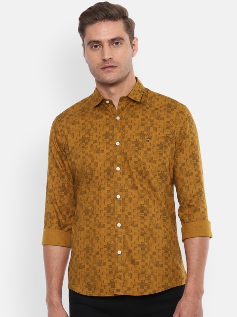 Louis Philippe Jeans Men Yellow Slim Fit Printed Casual Shirt