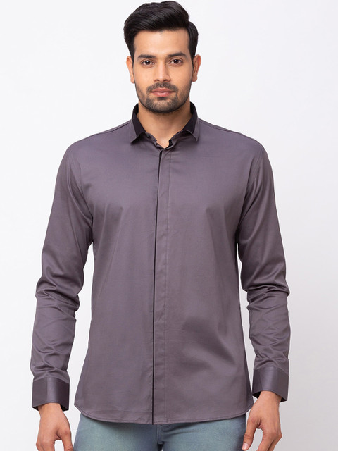 

mode de base Men Grey Slim Fit Solid Casual Shirt